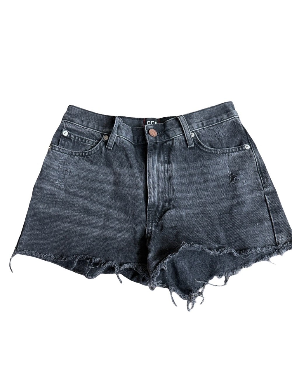 BDG Girlfriend High Rise Shorts Washed Black Denim Distressed Jean Size 26